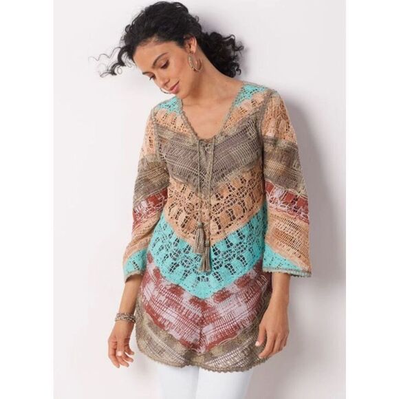Soft Surroundings Tops - Soft Surroundings Crochet Knit Colorful Hippie Lagenlook Tunic Medium 716